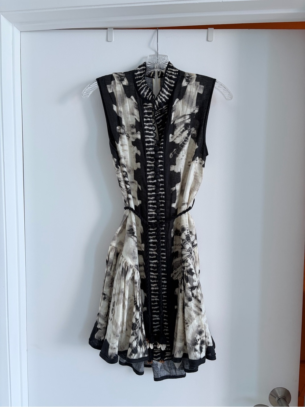 Zimmermann Black and Cream Tie-Dye Sleeveless Mini Dress